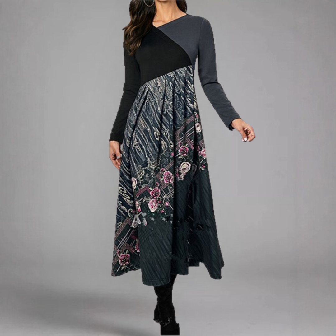 Vorano-Dublin™ | Black & Anthracite Floral Maxi Dress