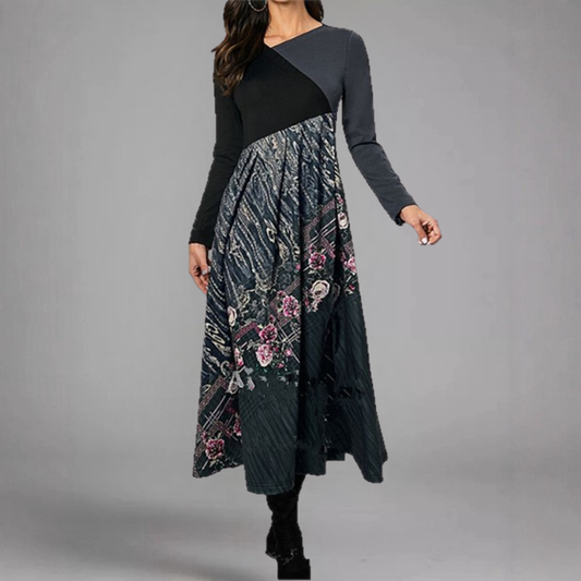 Vorano-Dublin™ | Black & Anthracite Floral Maxi Dress